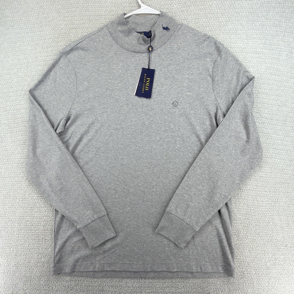 NWT Polo Ralph Lauren Mock Neck T-Shirt Mens Large Gray Cotton Long Sleeve Pony
